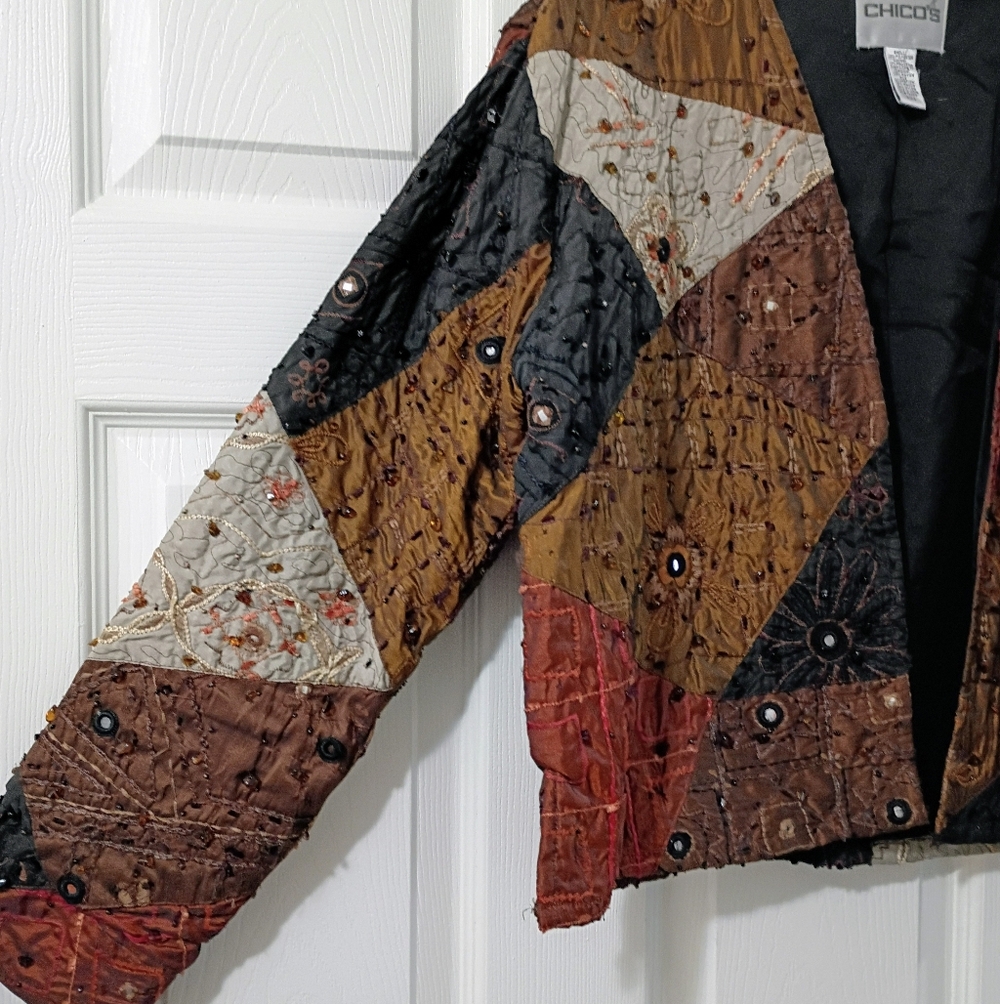 Vtg Chico's Patchwork Quilted Open Front Jacket - image 3